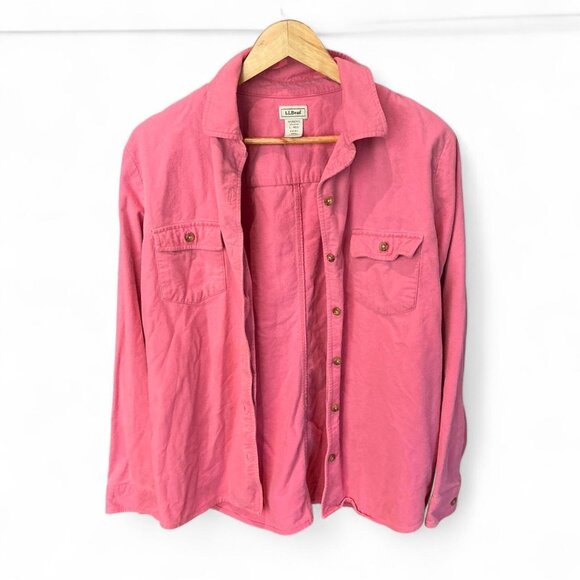 L.L.Bean Pink 100% cotton soft flannel button-up shirt size Large - Picture 1 of 3